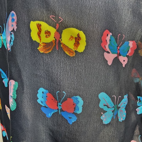 Butterfly Top Womens Large Chiffon Sheer Dainty Feminine Peter Pan Collar Blouse - Picture 8 of 14